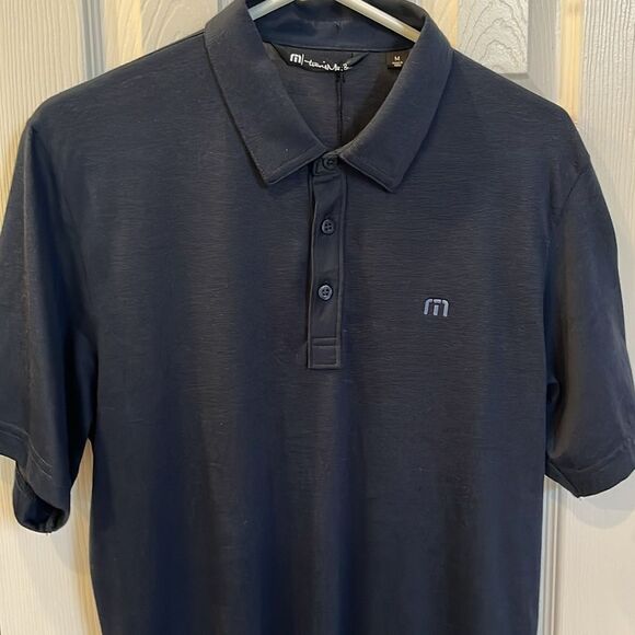 Travis Matthew Navy Blue Tiny Striped Short Sleeve Polo with Side Slits- Medium - Picture 5 of 16